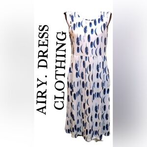 Airy Dress Clothing White & Blue Printed Midi Dress
